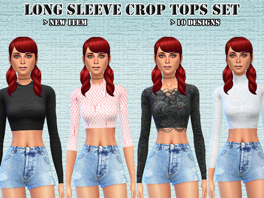 The Sims Resource Long Sleeve Crop Tops Set