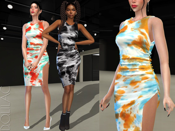 The Sims Resource Ruched Tie Dye Mini Dress DO429