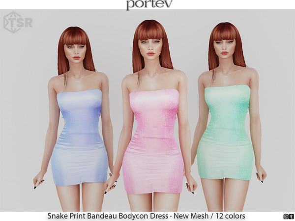 The Sims Resource Snake Print Bandeau Bodycon Dress