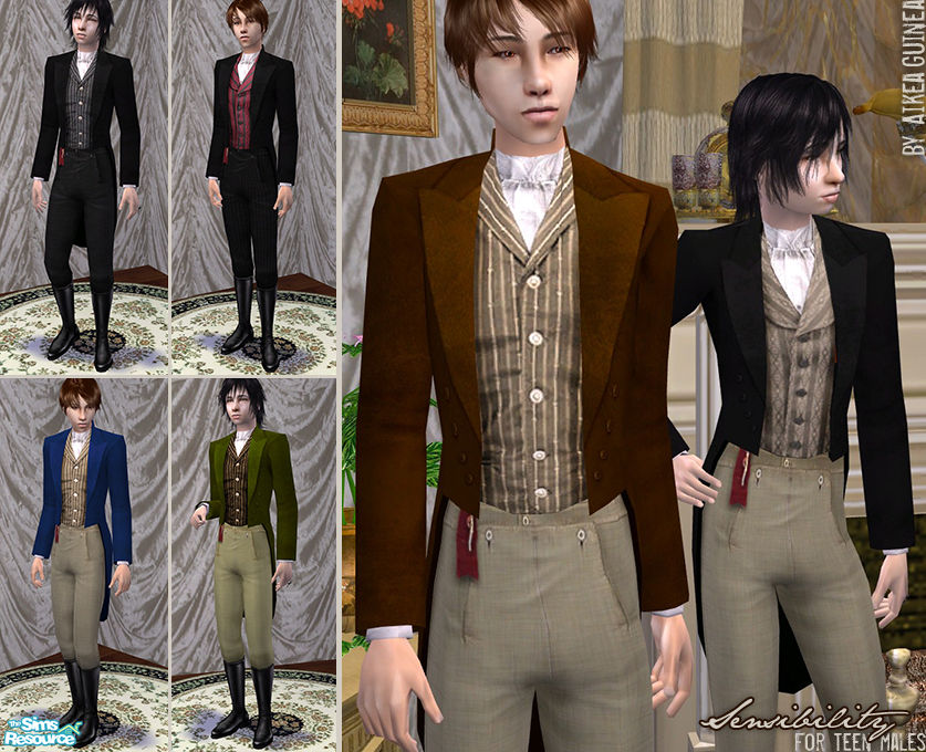 The Sims Resource - Sensibility - Regency Outfits for Teen Males