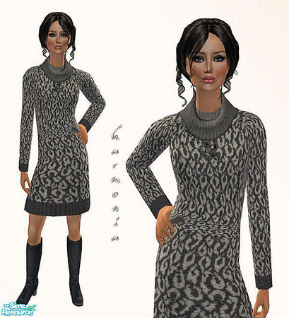 The Sims Resource - Leopard Knit Dress