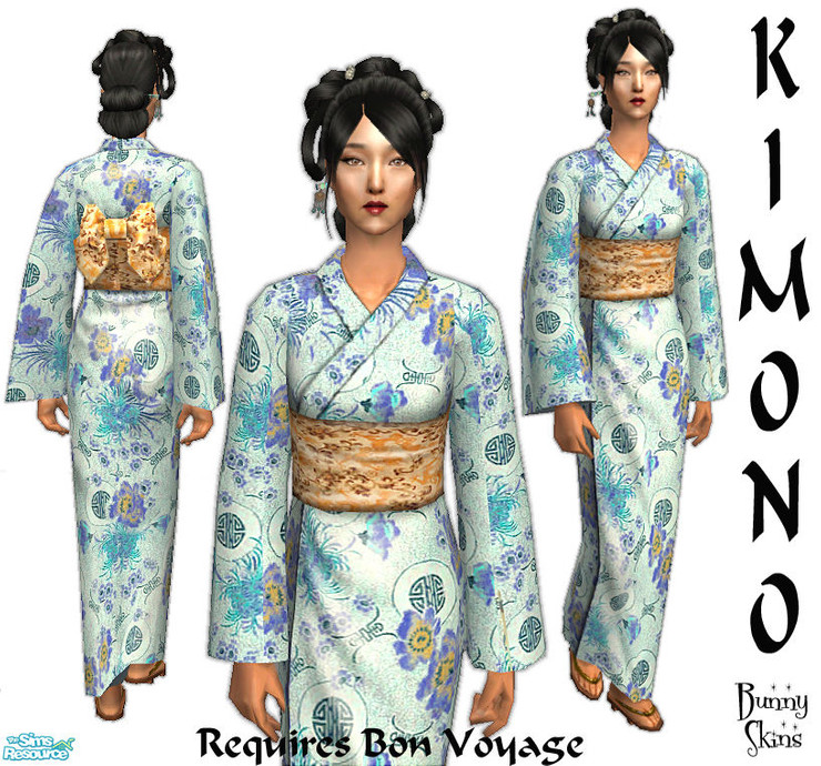 The Sims Resource - Pale Blue Patterned Kimono