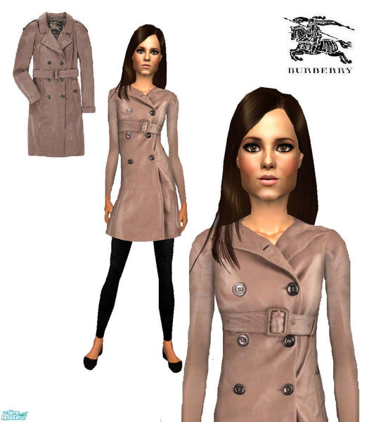 The Sims Resource - Burberry Leather Trench Coat for teens