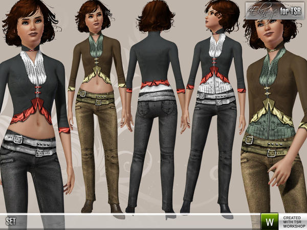 The Sims Resource - Neck Detail Jackets & Leather Pants- Set23