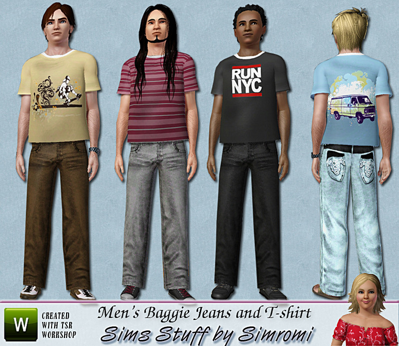 The Sims Resource - Simromi's Baggy Jeans and Tshirt - AM