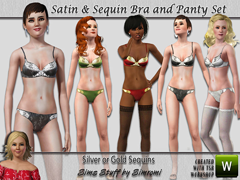 The Sims Resource - Satin and Sequin Bra and Panties Set for YF/AF