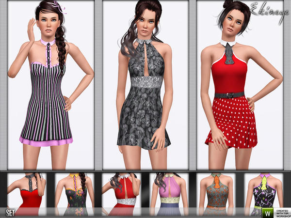 The Sims Resource - Collared Halterneck Dresses - Set61