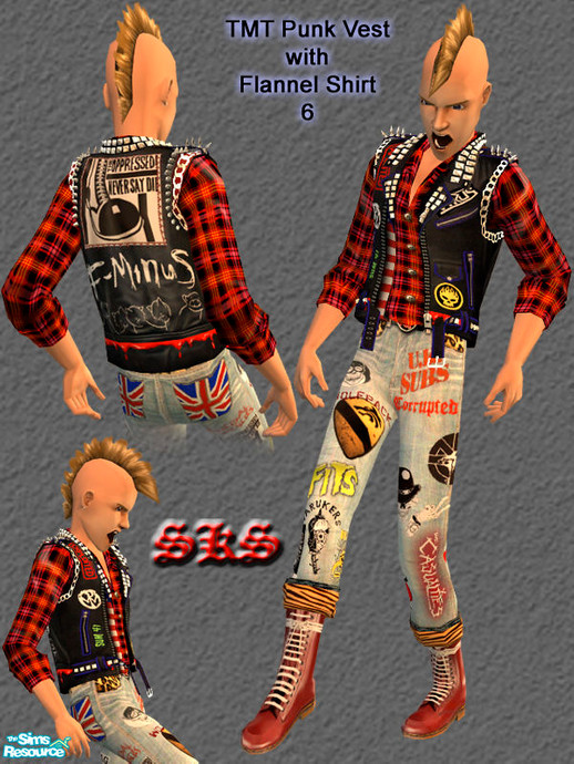 The Sims Resource - TMT Punk Vest with Flannel Shirt - 6