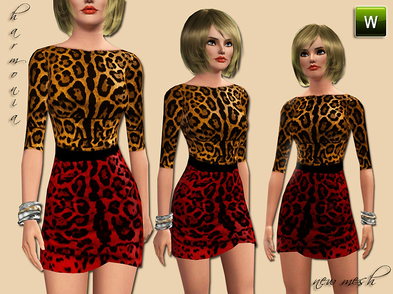 The Sims Resource - Two Tone Leopard Print Dress
