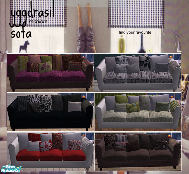 The Sims Resource - Spiffy sims fluffy sofa with all pillows- set of 6  recolors