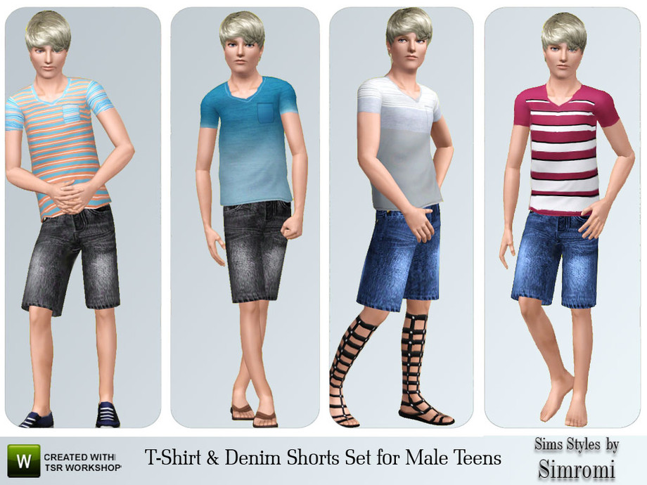 The Sims Resource - T-Shirt and Denim Shorts Set for Teen Males