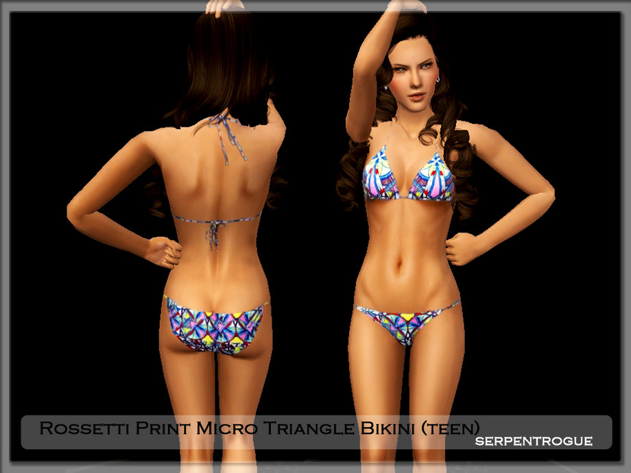 The Sims Resource - Rossetti Print Micro Triangle Bikini(teen)