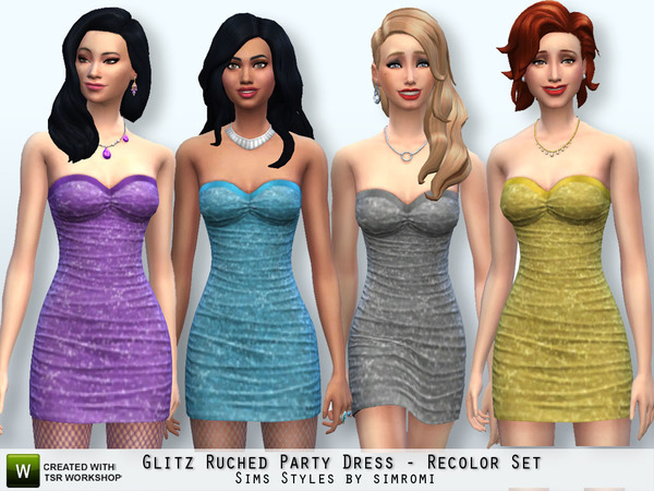 The Sims Resource - Glitz Ruched Party Dress Recolor Set YA/AF