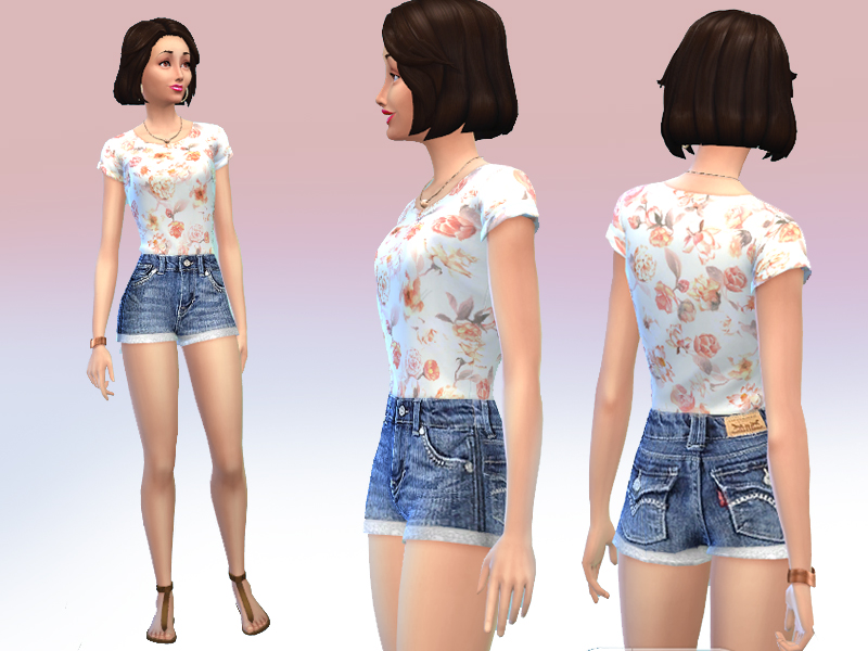 The Sims Resource - Flower shirt and jeans shorts