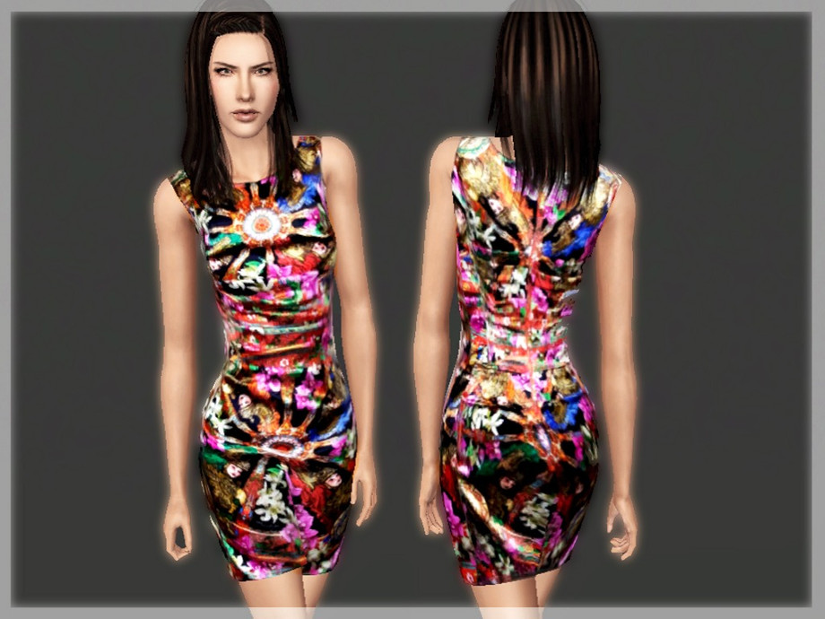 The Sims Resource - Dolce & Gabbana Multi-Colour Floral Print Dress