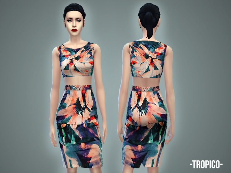 The Sims Resource - Tropico - skirt & crop top (full body)