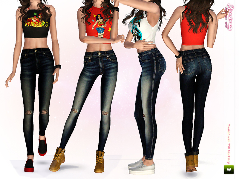 The Sims Resource - Super High Waist Ripped Jeans