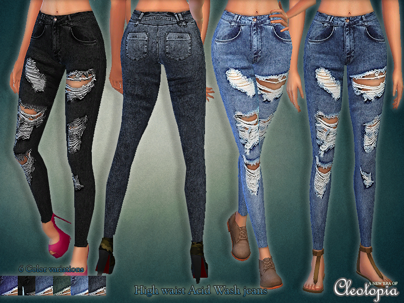 The Sims Resource - Set30- Ripped Acid Wash Jeans