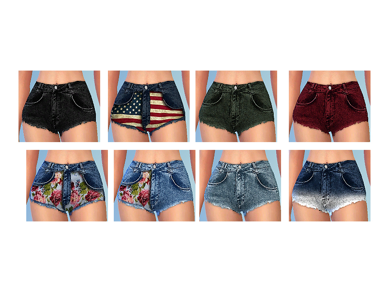 The Sims Resource - Set35- High waisted Shorts with prints