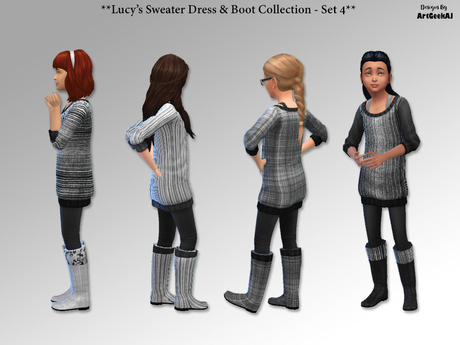The Sims Resource - Lucy's Sweater Dresses & Boots - Set Four