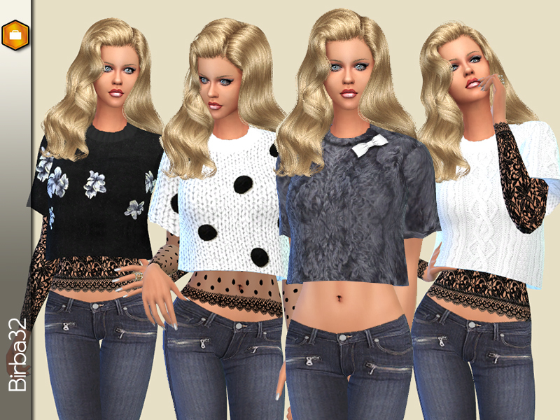 The Sims Resource - Winter short sweater and lace top