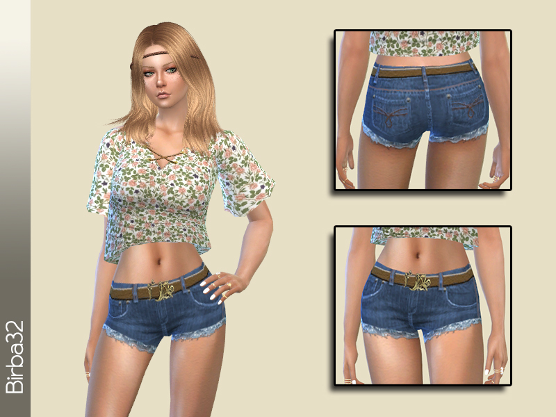 The Sims Resource - Denim Shorts with Belt
