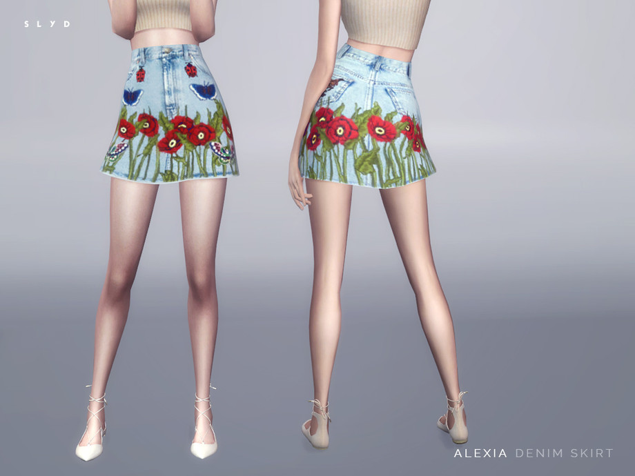 The Sims Resource - Embroidered Denim Skirt ALEXIA