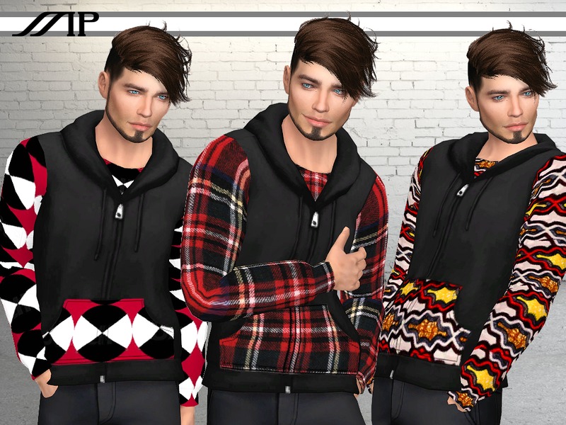 The Sims Resource - MP Patchwork Design Geometric Print Hoodie