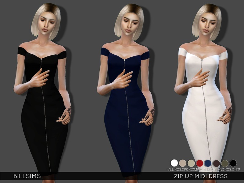 The Sims Resource - Zip Up Midi Dress