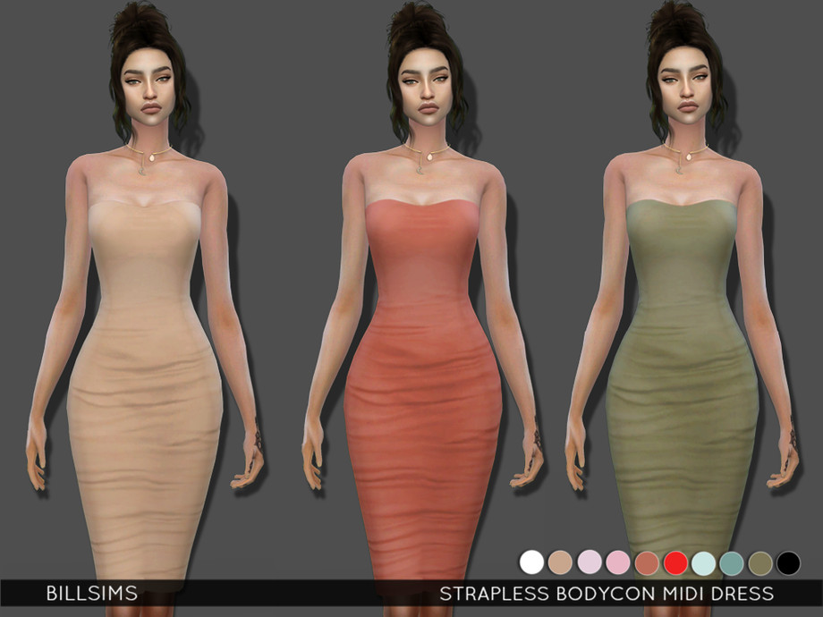 The Sims Resource - Strapless Bodycon Midi Dress