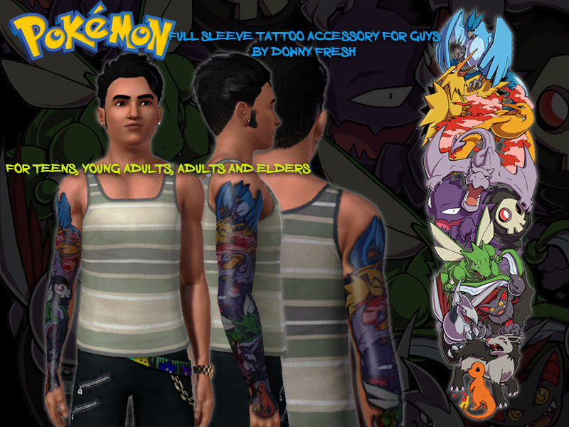The Sims Resource  Pokemon Tattoo Sleeve Accessory for Guys