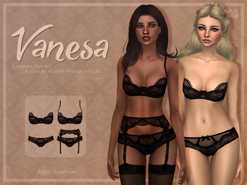 The Sims Resource - Trillyke - Black Lingerie Collection (Vanesa and Sally)