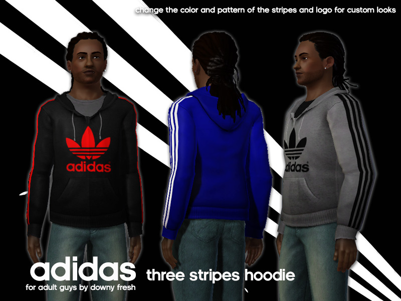The Sims Resource - ADIDAS Three Stripes Hooded Sweatshirt for Guys