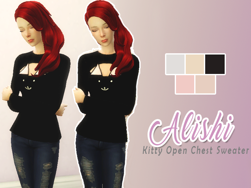 The Sims Resource - Alishi - Kitty Open Chest Sweater