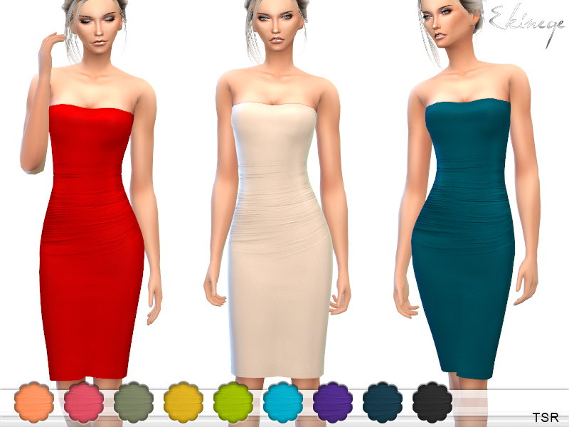 The Sims Resource - Strapless Midi Tube Dress