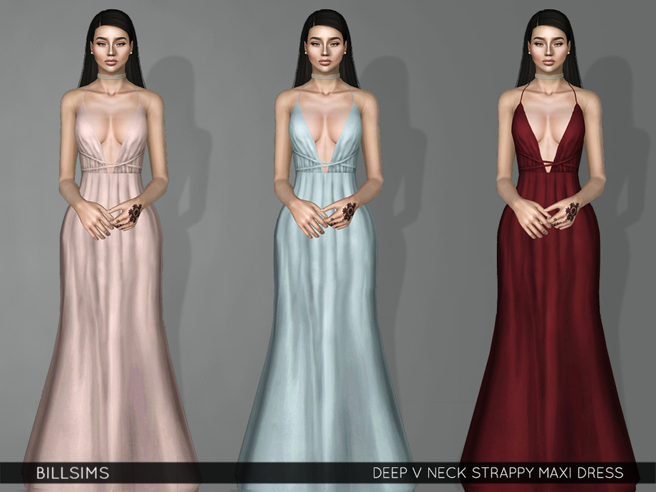 The Sims Resource - Deep V Neck Strappy Maxi Dress