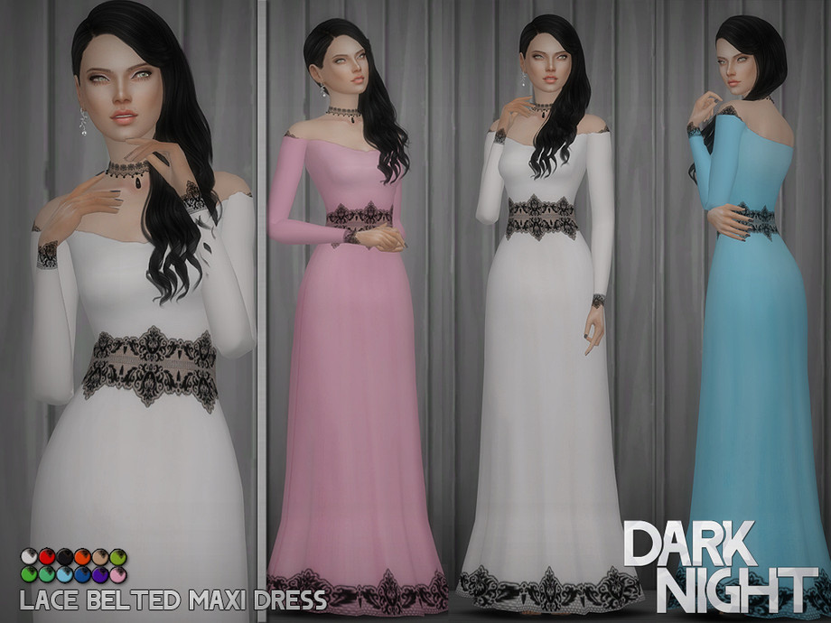 The Sims Resource - Lace Belted Maxi Dress