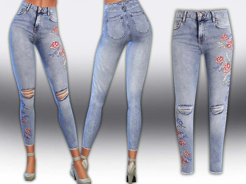 The Sims Resource - Petite Floral Strawberry Jeans