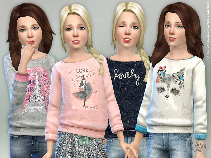 The Sims Resource - Printed Sweatshirt for Girls P25