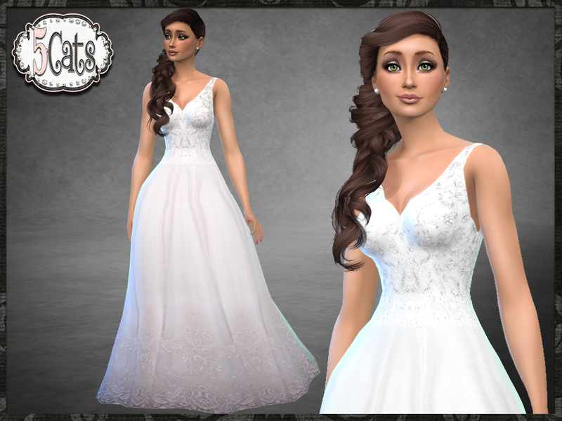 The Sims Resource - Sleeveless Wedding Gown 01