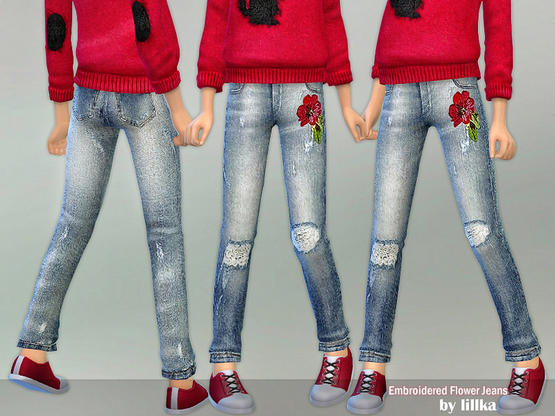 The Sims Resource - Embroidered Flower Jeans [NEEDS GET TO WORK]
