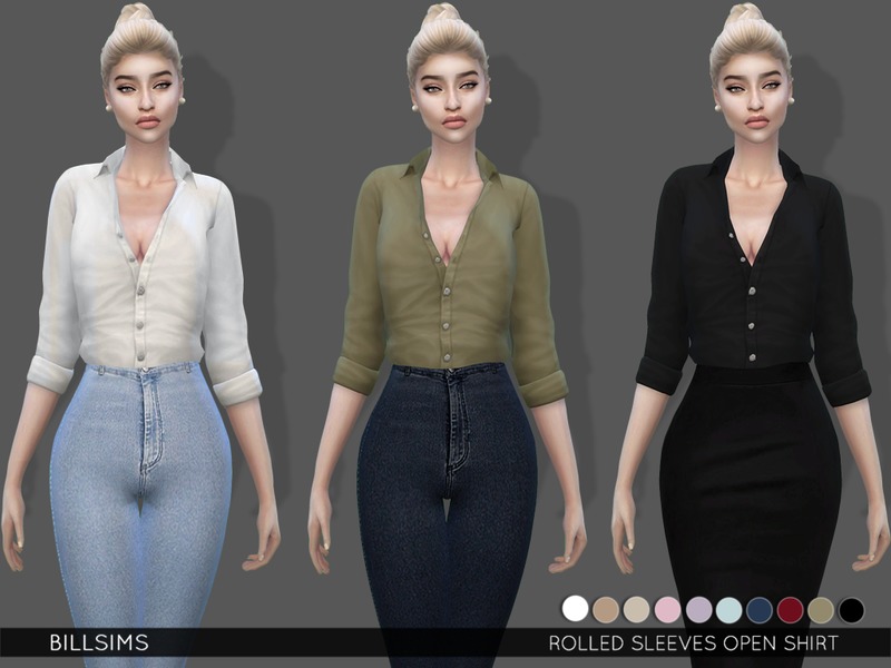 The Sims Resource - Rolled Sleeves Open Shirt