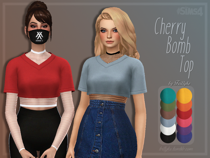 The Sims Resource - Trillyke - Cherry Bomb Top & Accessory Fishnet Top