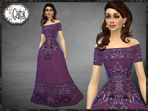 The Sims Resource - ZM Off the Shoulder Embroidered Gown