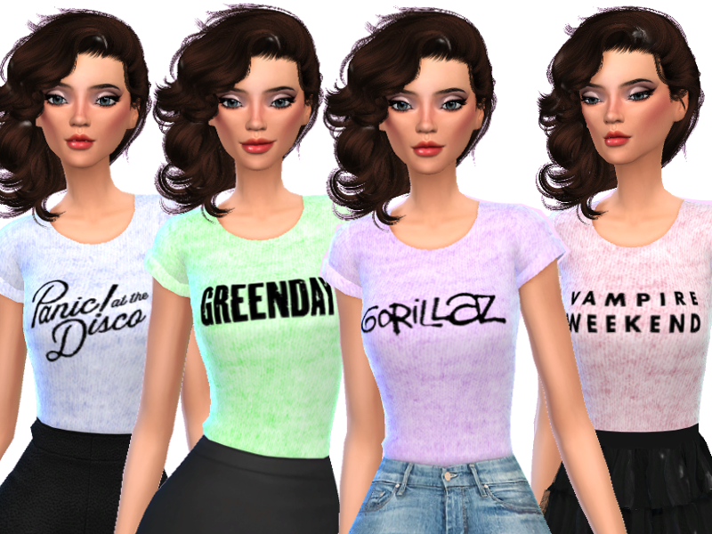 The Sims Resource - Band Tee-Shirts Pack Six