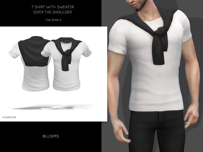 The Sims Resource - T-shirt With Over The Shoulder Sweater