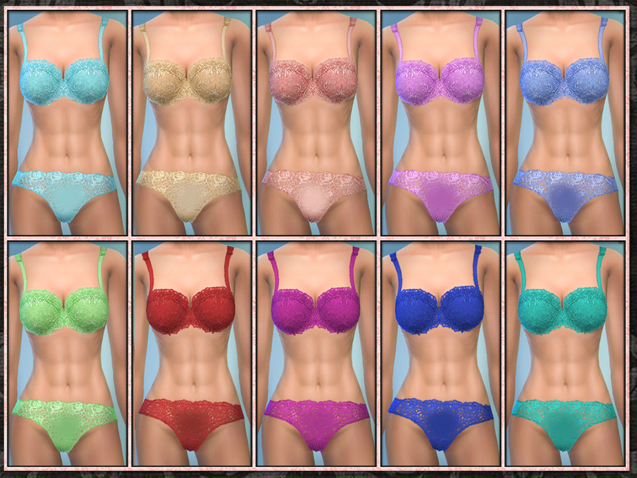 The Sims Resource - Lace Rose Bra and Underwear Set