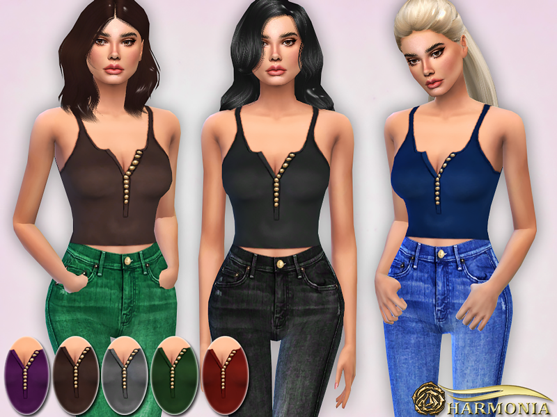 The Sims Resource - Button-up Crop Tank Top