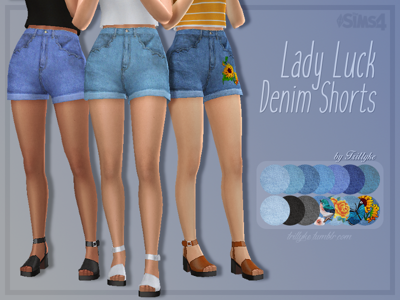 The Sims Resource - Trillyke - Lady Luck Denim Shorts
