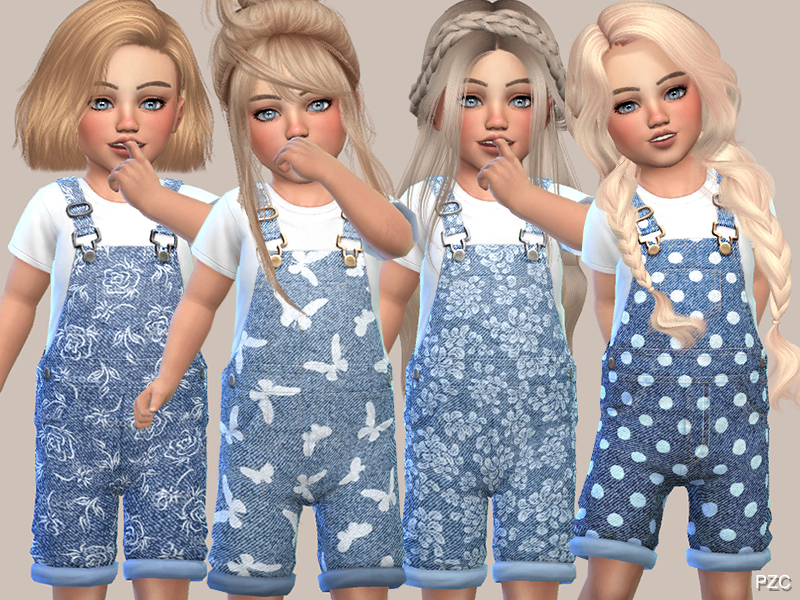 The Sims Resource - Denim Floral Overalls For Toddler Girls